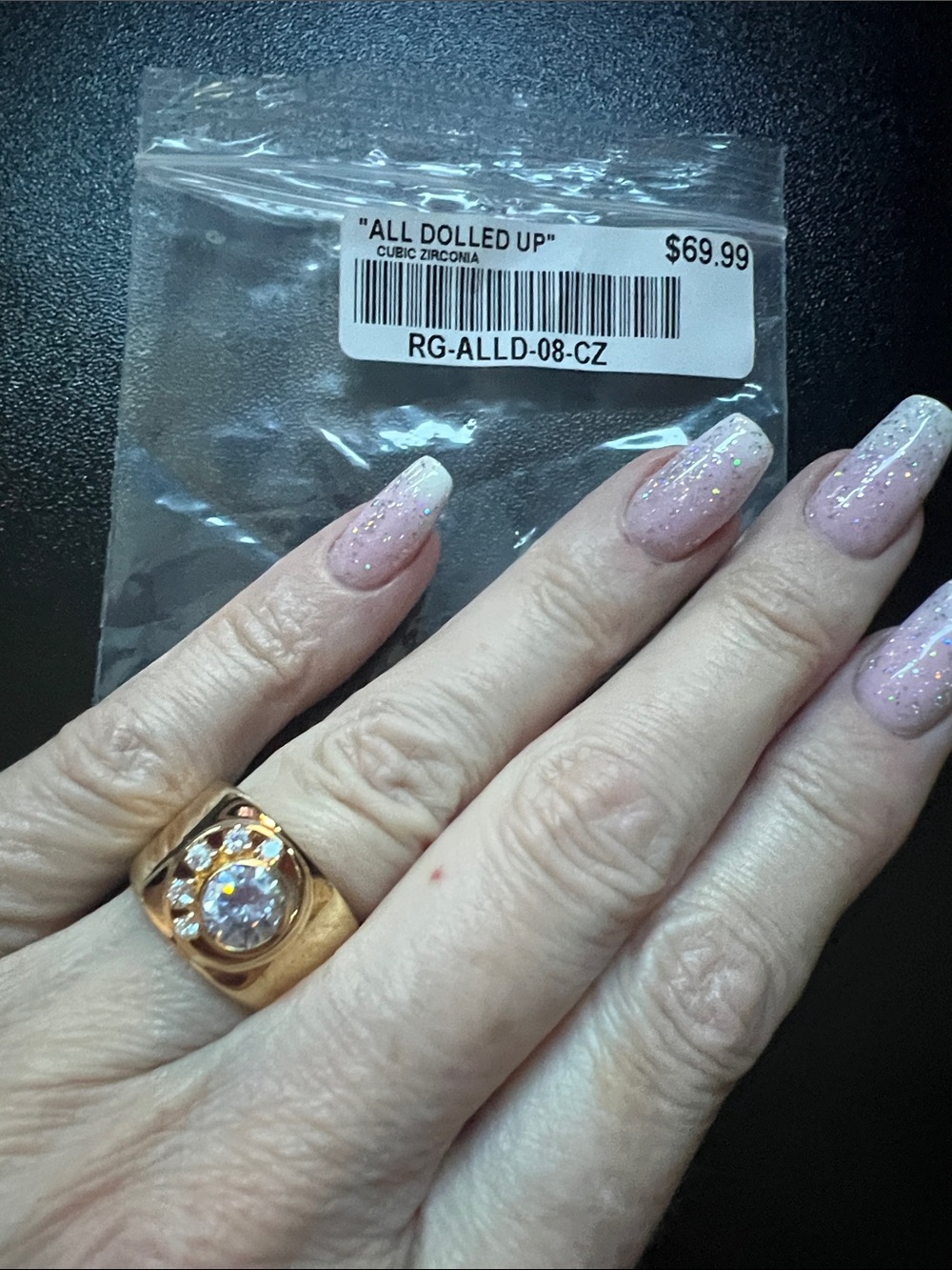 Gold-Tone Women’s Ring with Clear Cubic Stone - All Dolled Up Style